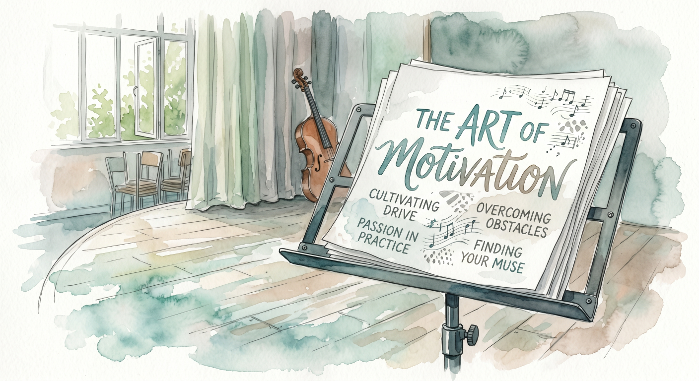 A music classroom with students at different engagement levels, illustrated in Blini's warm color palette